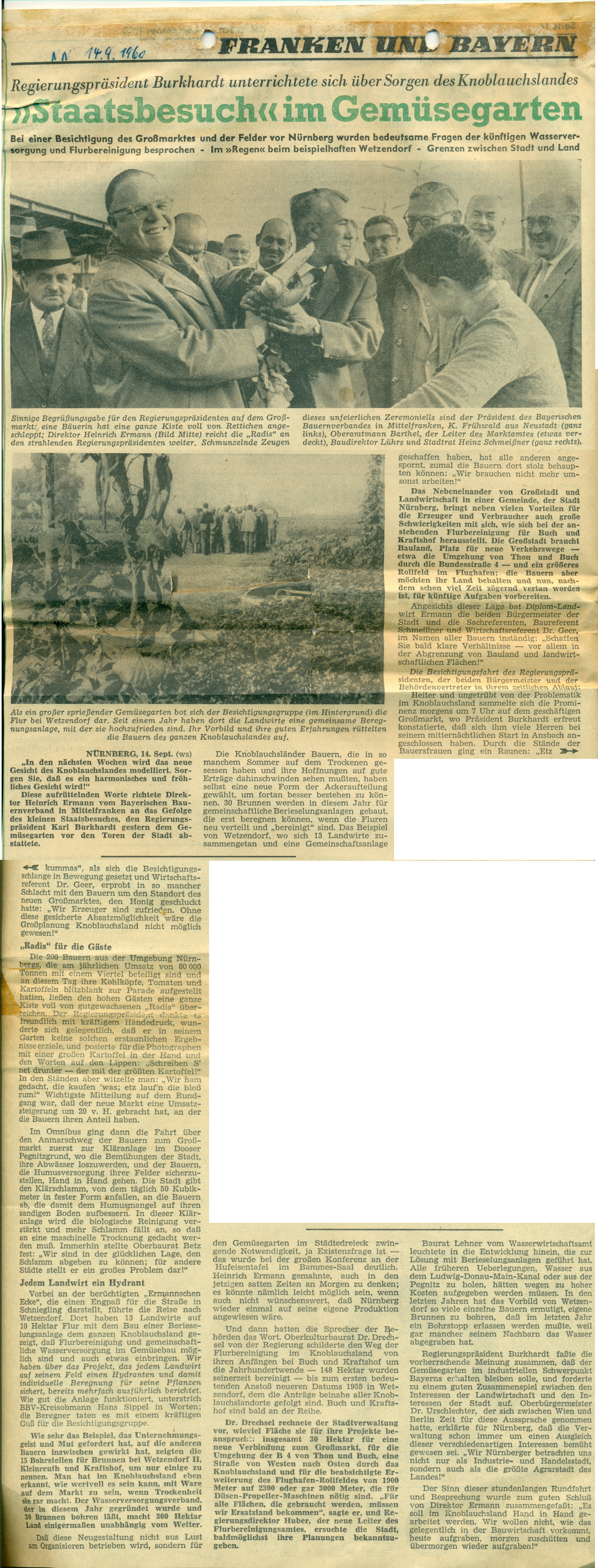 Zeitungsartikel zur Gründung des Wasserverbandes Knoblauchsland im Mai 1960